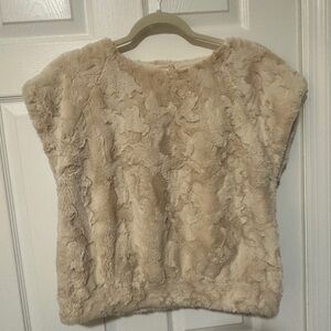 Anthropologie Maeve Cream Faux Fur Jacket